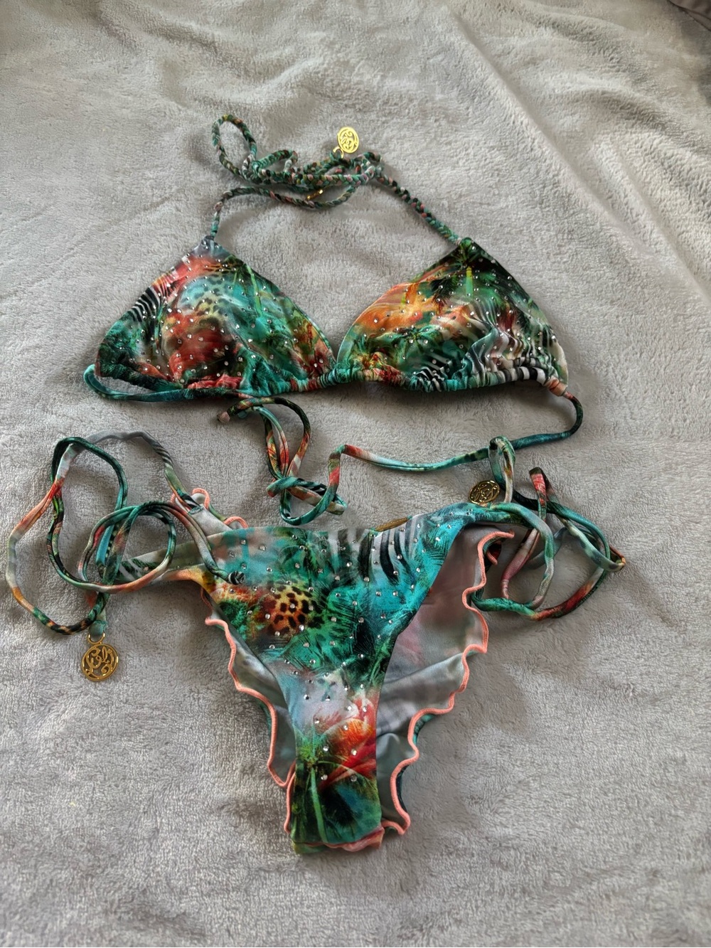 Luli Fama Miami Nice Crystal Bikini set S top XS bottoms